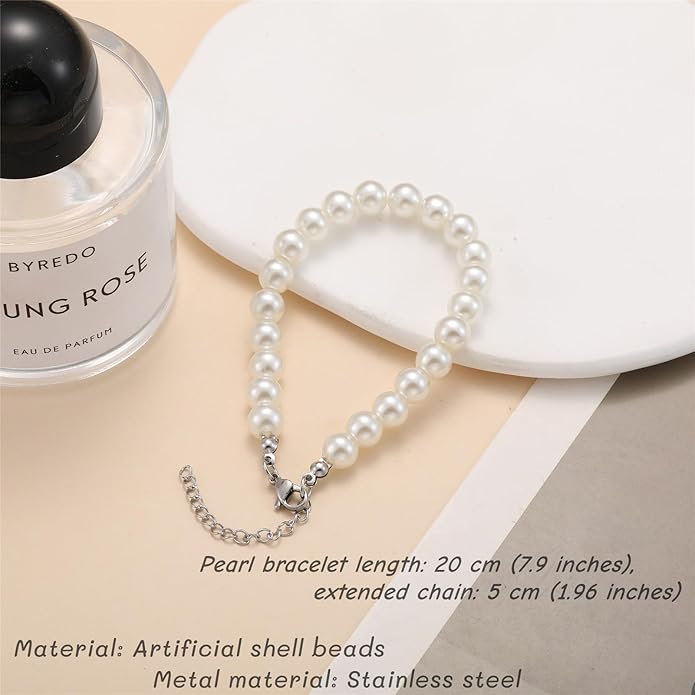 la luen Pearl Bride Wedding Jewelry Set Faux Pearls Crystal Rhinestone Necklace Earrings Bracelet Sets for Women Bridesmaid(3 PCS)