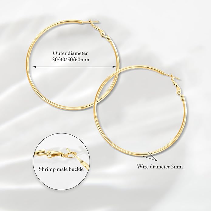 4 Pairs Silver Gold Hoop Earrings for Women | 14K Gold Plated Hoop Earrings Set Hypoallergenic Earring Lightweight Dangle Earrings Set