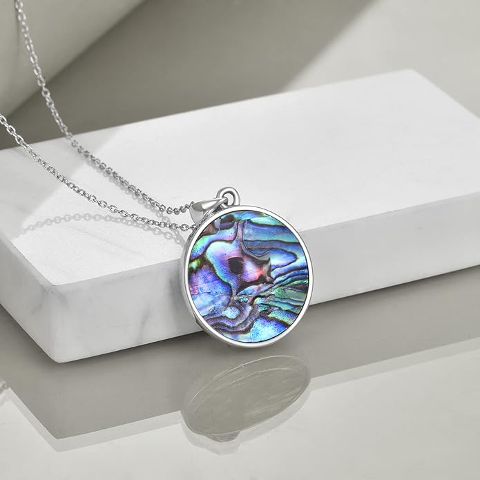 SHEAISRS Moon Sun Star Necklace 925 Sterling Silver Abalone Shell Celestial Jewelry Gift for Women