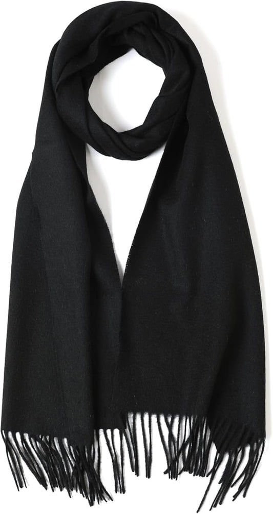 WASALUYA Wool Scarf for Women & Men, 100% Wool Scarves Wrap Shawl with Tassels, Elegant Soft Winter Scarf for Fall and Winter