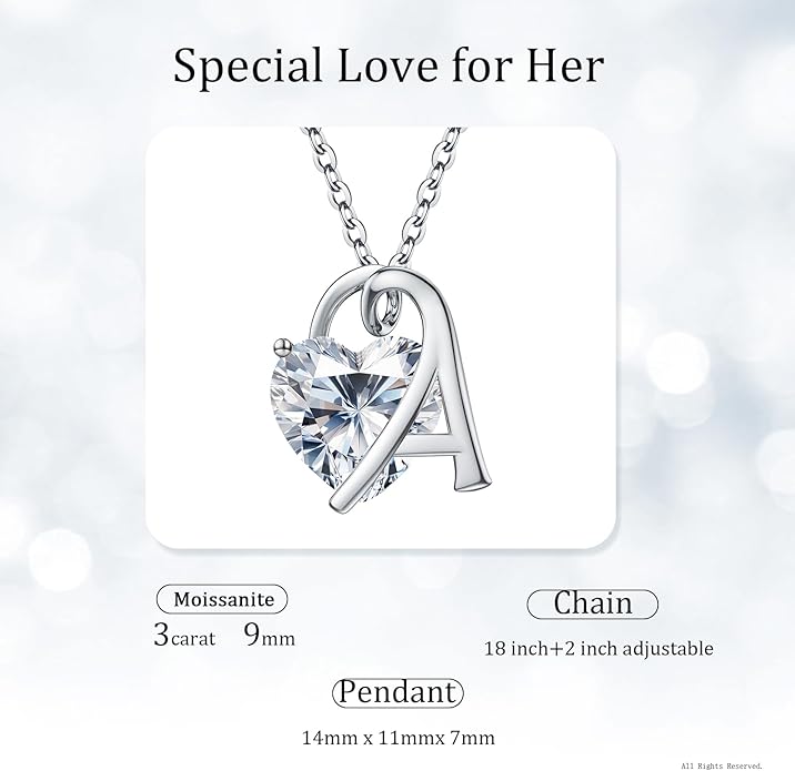ForeverLove Heart Necklaces for Women, 4-2 Carats Heartshap Moissanite, Silver Pendant Jewelry, Anniversary Birthday Gifts for Wife, Girlfriend, Daughter, Mom