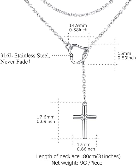 FOCALOOK Lariat Y-Necklaces | Long Necklaces for Women | Long Black Necklaces | Gold Necklaces for Women | Drop Heart Necklaces for Women | Front Adjustable Long Chain Necklace