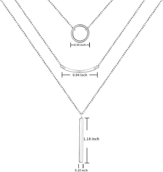 S925 Sterling Silver Layered Necklaces Multi 3 Layer Circle Bar Boho Long Triple Choker Pendant Necklace Jewerly Gift for Women