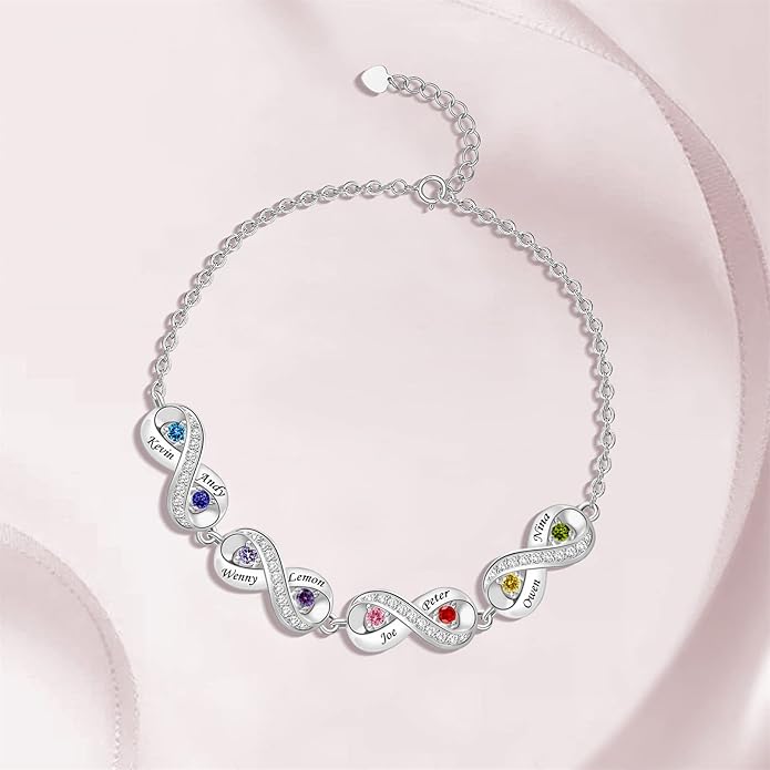 BABOOM Custom Mother Bracelet With 1-8 Birthstones Personalized Infinity Name Bracelet Engraved Birthstone Bracelets Gifts For Women Mother Daughter Wife
