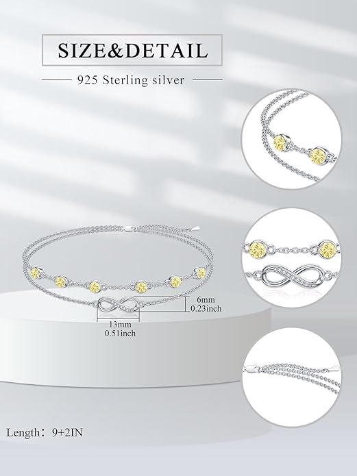 Dorunmo Anklet Bracelets For Women 925 Sterling Silver Birthstone/Infinity/Butterfly/Evil Eye/Turtle/Pineapple/Starfish/Heart Anklets Bracelets Jewelry Gifts for Women