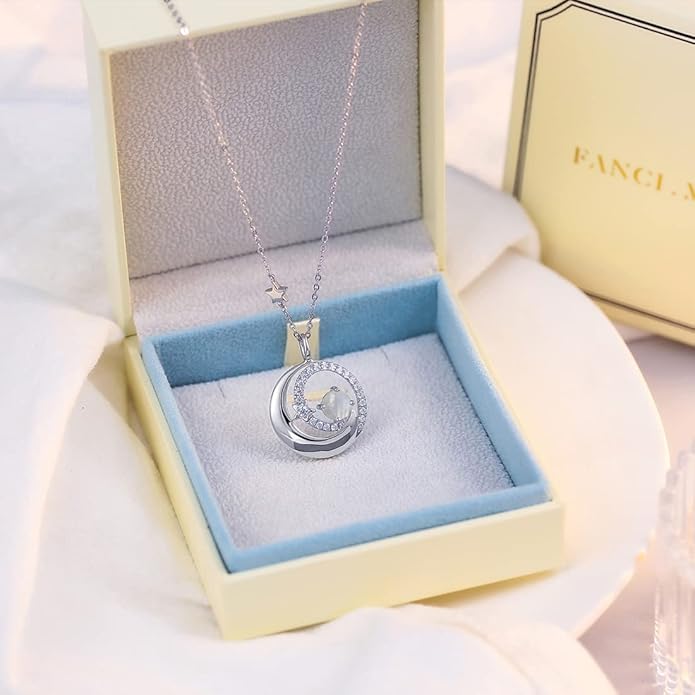 FANCIME Birthstone Necklaces 925 Sterling Silver Moon and Star Pendant Fine Jewelry Birthday Christmas Gifts for Mom Wife Her Daughter, Adjustable Chain 16+2"
