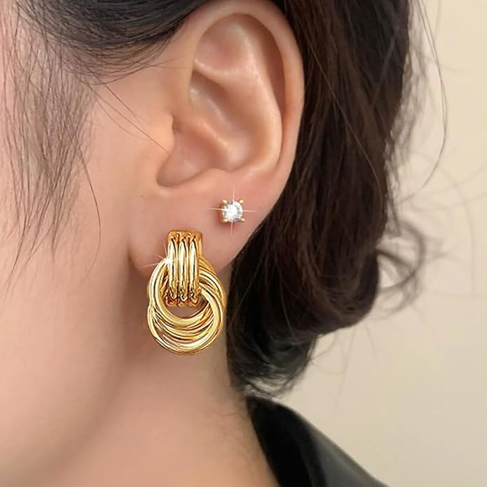 3Pairs Gold Hoop Earrings Set for Women Trendy Chunky Huggie Dainty Earring Jewelry for Women Teens