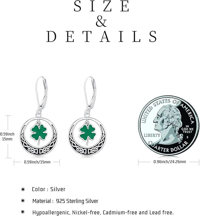 JUSTKIDSTOY St Patricks Day Earrings Gifts 925 Sterling Silver Four Leaf Clover Shamrock Earrings Irish Jewelry for Women Girls