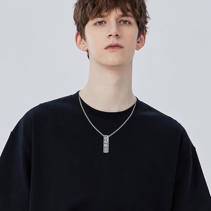 YueYuan Viking Necklace for Men 925 Sterling Silver Rune Amulet Pendant Nordic Necklace Viking Jewelry Gift for Father Husband Son