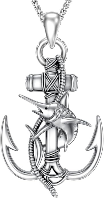 MEIDERBO Anchor Necklace for Men Women 925 Sterling Silver Earth/Swordfish/Trident/Compass Pendant Nautical Jewelry for Birthday Christmas