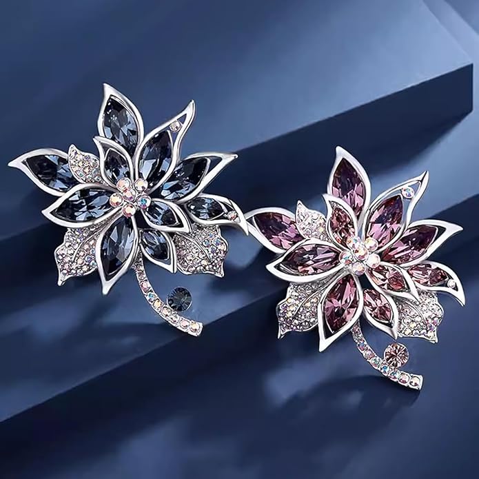 Sparkling Rhinestone Flower Brooch Pin Premium Blue Purple Crystal Flower Brooch Lapel Pins Vintage White Rose Broochs Clothes Hat Bag Dress Clothing Jewelry for Women