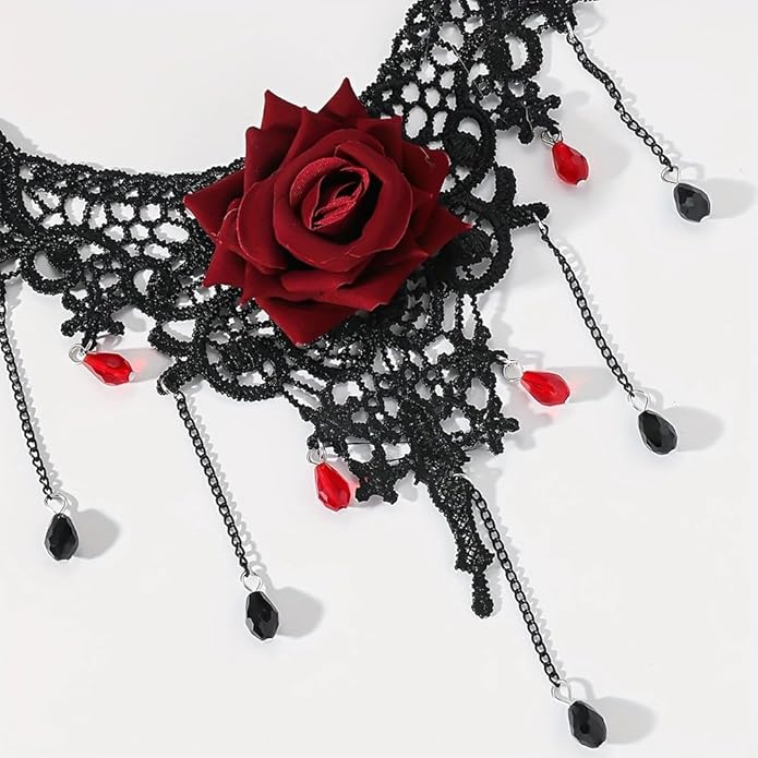 Black Lace Choker Necklace for Women Gothic Crystal Necklace Goth Collar Choker Necklaces Vintage Victorian Necklaces Halloween Costume Accessories