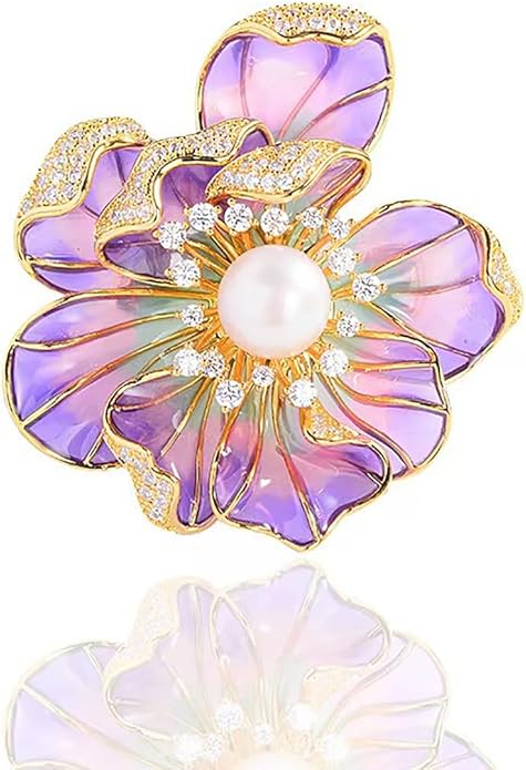 Peony Flower Brooch for Women Elegant Enamel Pearl Flowers Brooch Pin Vintage Crystal Flower Bud Pin Elegant Clothing Hat Bag Accessories Christmas Birthday Banquet Jewelry