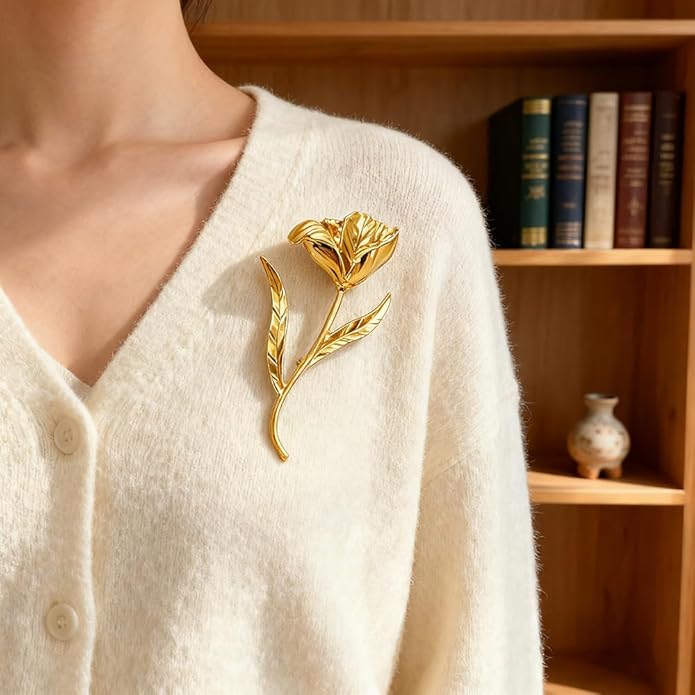 Large Gold Rose Flower Brooches for Women Floral Brooch Pins Womens Vintage Womens Brooch for Dress Clothes Corsage Clothing Brooches Accessories Fashion Exaggerated Metal Corsages Pin Jewelry