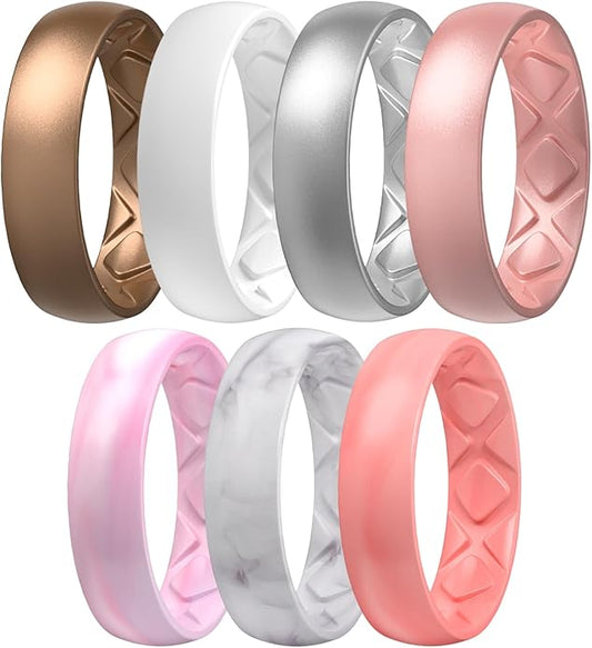Egnaro Women's Bridal Rings Sets, 6mm Wide, 2mm Thick, Silicone Wedding Rubber Band with Half Size, Inner Arc Ergonomic Breathable Design