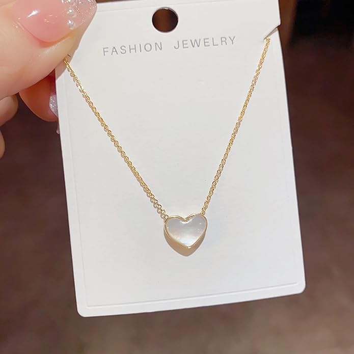 Mother of Pearl Heart Necklace for Women, Dainty Gold Plated Pendant Necklace, Minimalist Layering Jewelry, Simple Everyday Necklace, Sweet Gift for Birthday, Anniversary, Valentines
