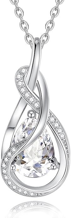 FANCIME TimelessTie Birthstone Necklace for Women White Gold Plated Sterling Silver Ribbon Design Jewelry Knot Pendant Fine Jewelry Gemstone Birthday Graduation Anniversary Christmas Gifts for Women Wife Mother Her