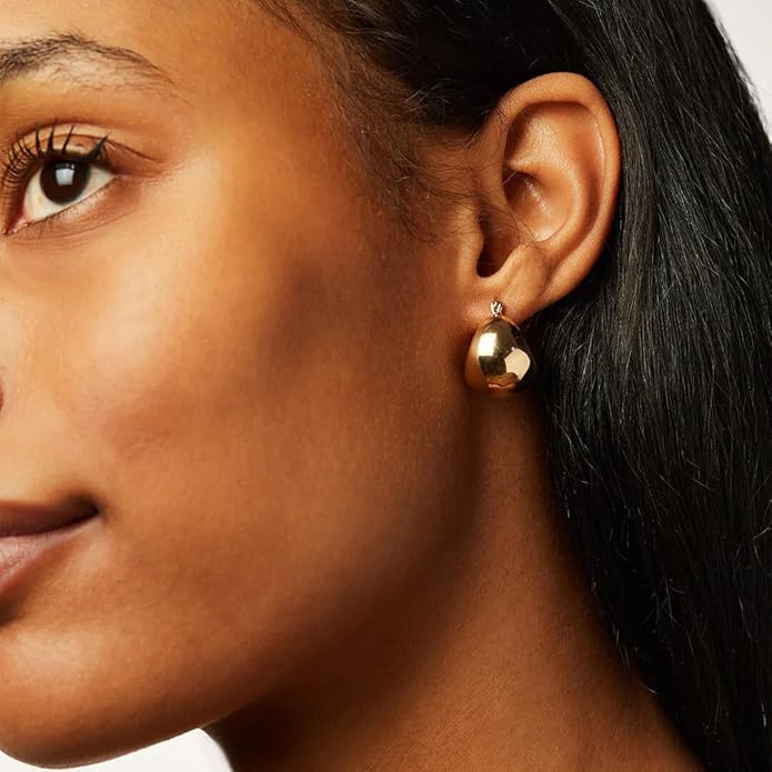 8YEARS Chunky Gold Hoop Earring for Women, 18K Gold Plated Lightweight Thick Hoops, Hypoallergenic Trendy Jewelry for Gift