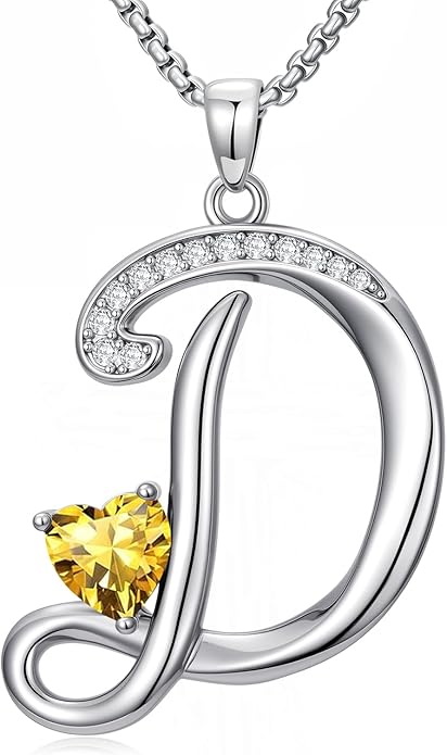 Christmas Gifts for Women Alphabet A to Z Initial Birthstone Pendant Necklaces for Women - 18k White Gold Plated Personalized Name Jewelry Valentine Mothers Day Birthday Gifts for Women Her Girlfriend