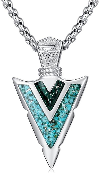 Suiknsn Arrowhead Necklace for Men Women 925 Sterling Silver Turquoise Malachite Celtic/Eye of Horus/Viking Arrow Pendant Amulet Jewelry Gifts Native American Necklace