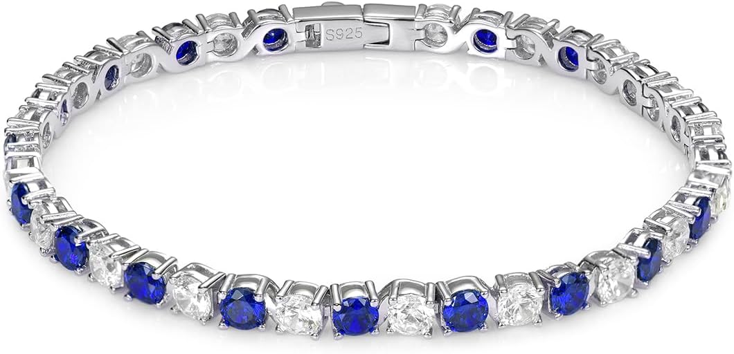 18K White Gold Plated Birthstone Tennis Bracelet for Women, Hypoallergenic 925 Sterling Silver with 5A Cubic Zirconia, Dainty Jewelry Anniversary Birthday Gifts for Her