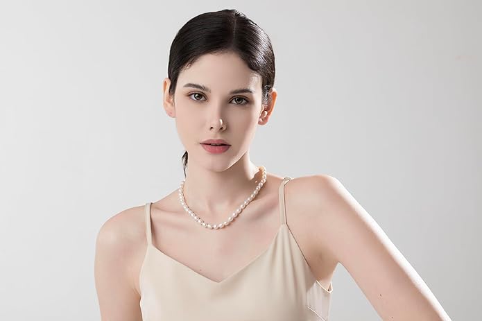 Kikioo Freshwater Cultured Pearl Necklace for Women, 6MM-8MM Dainty Pearl Choker Necklace, Wedding Jewelry, Simple Beaded Pearl Necklace, Delicate Bridesmaid Jewelry Gifts