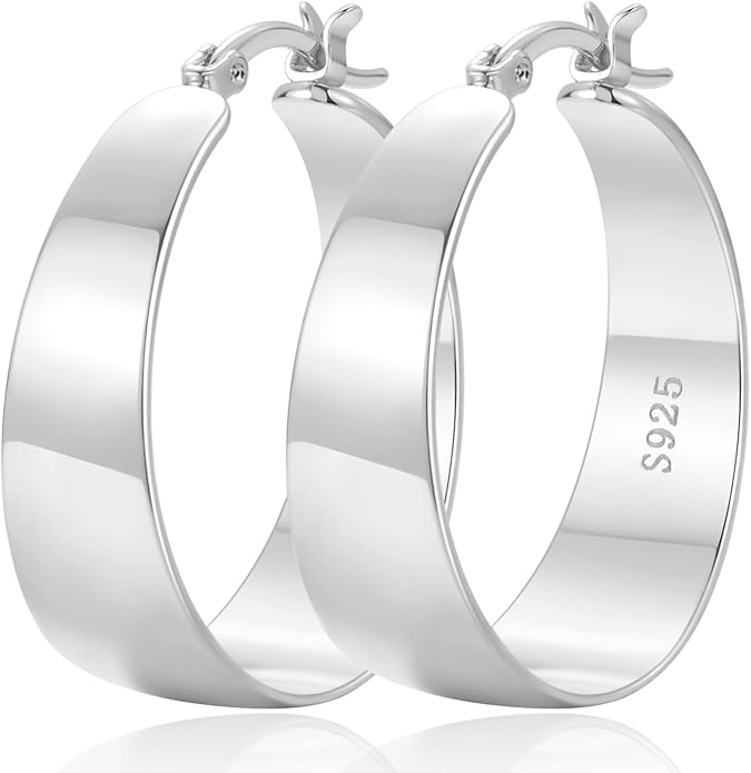 10MM Wide Thick Gold Hoop Earrings for Women Hypoallergenic 925 Sterling Silver Large Hoop Lightweight Chunky Hoops Earring for Women Jewelry Gifts