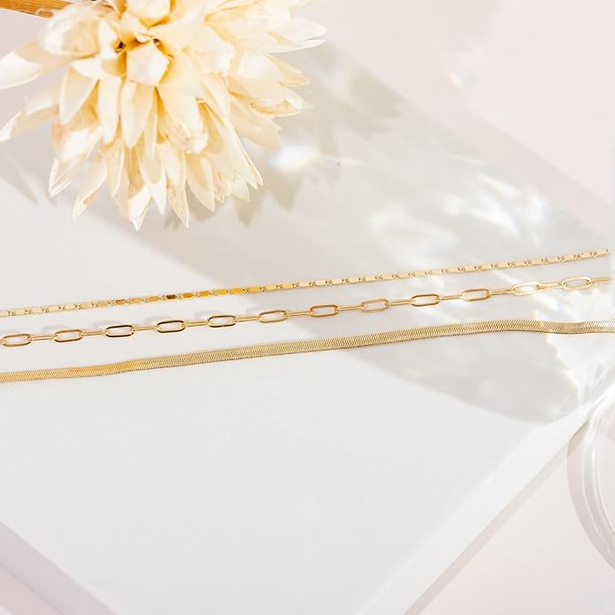PAVOI 14K Gold Plated Dainty Layering Necklaces for Women | Snake Chain, Curb Link, Paperclip Layered Chains | Trendy Layering Necklace