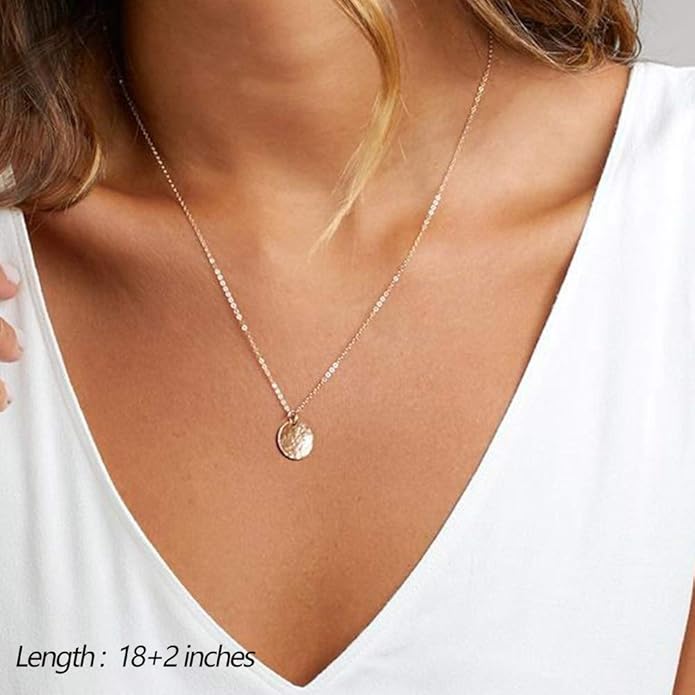 Turandoss Dainty Layered Choker Necklace, Handmade Y Pendant Necklace Multilayer Bar Disc Necklace Adjustable Layering Choker Necklaces for Women
