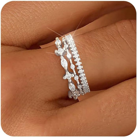 FUNEIA Stackable Silver Gold Rings for Women Non Tarnish 14K Gold Plated Thumb Cubic Zirconia Rings for Women Dainty Pinky Promise Wedding Ring Set Women's Engagement Eternity Band Rings Gold Jewelry
