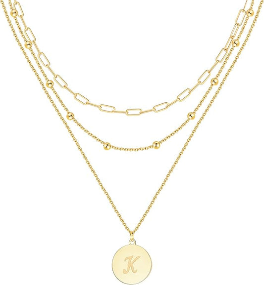 KSF Gold Layered Necklaces for Women Trendy - 18K Gold Plated Layered Choker Initial Letter Coin Pendants Necklace Stack Paperclip Chain Gold Jewelry Gifts Set Non Tarnish