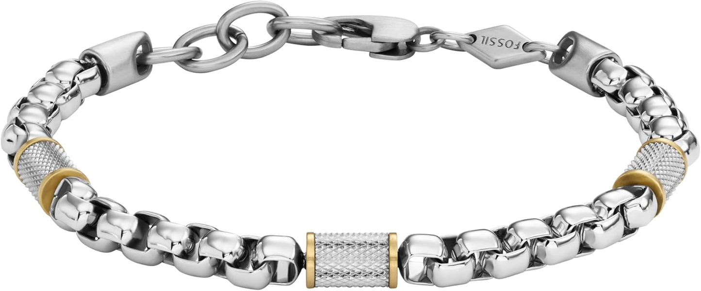 Fossil Men's Plated Stainless Steel Engravable Personalized Gift ID, Chain or Cuff Bracelet for Men