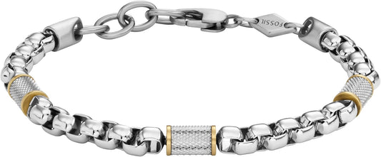 Fossil Men's Plated Stainless Steel Engravable Personalized Gift ID, Chain or Cuff Bracelet for Men