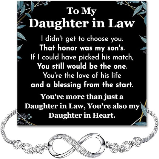 To My Beautiful Daughter In Law Bracelet From Mother-In-Law, Daughter In Law Birthday Gifts, Infinity Star Heart Bracelet For Her With Heartfelt Message Card & Elegant Box, Bonus Daughters Bracelets