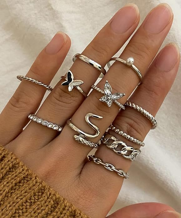 iF YOU 25 Pcs Gold Knuckle Ring Set for Women, Chunky Stackable Finger Midi Rings, Silver Simple Stacking Cute Rings Pack Trendy Stuff Jewelry Gift