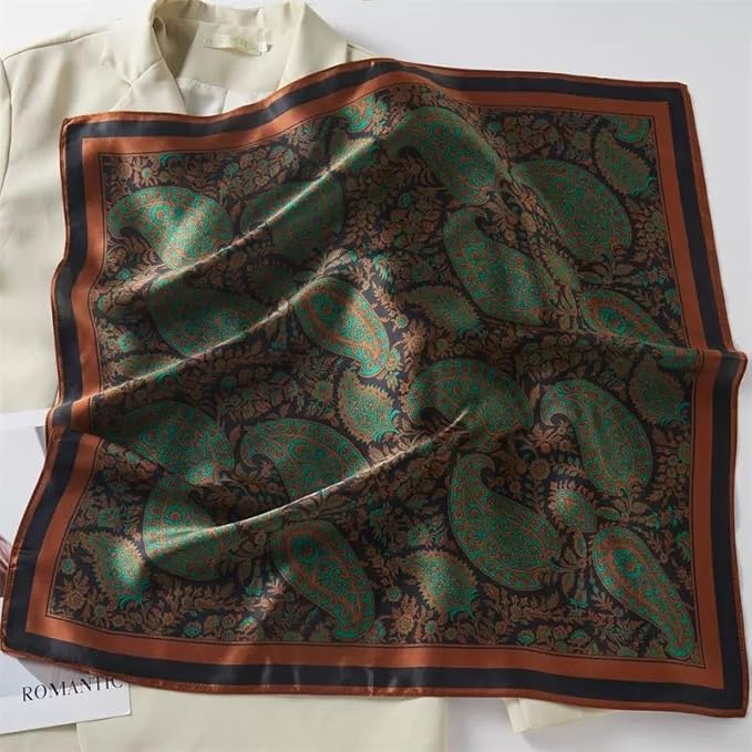 ANDANTINO 100% Mulberry Silk Square Scarf for Hair-25.6" X25.6'' Women Men Natural Silk Neckerchief Digital Printed Headscarf