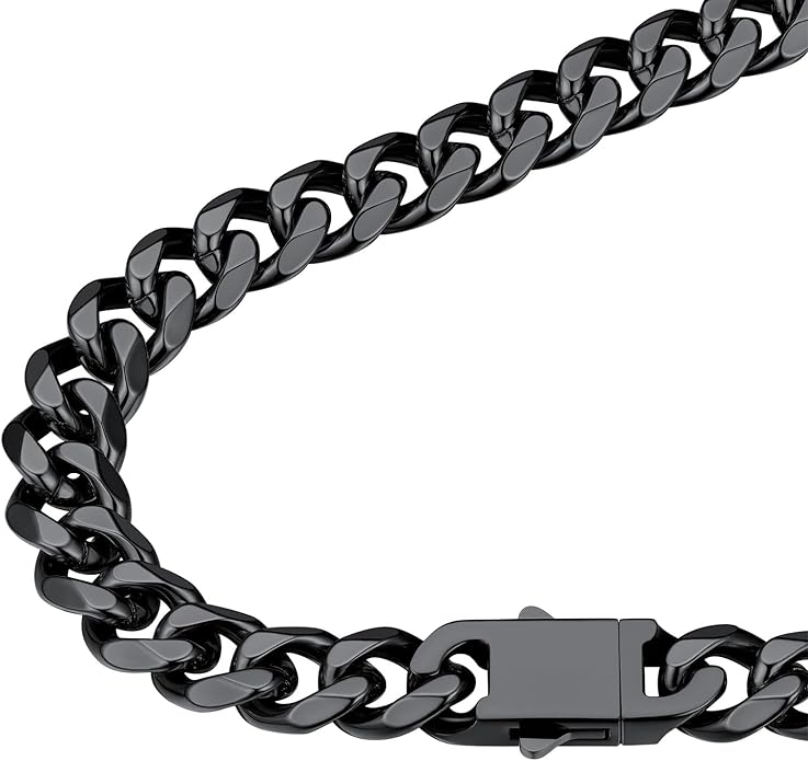 FindChic Cuban Link Chain for Men, 6/9/12mm Necklace Chain, Black/Gold Plated/Stainless Steel Necklace, Hypoallergenic & Tarnish-Proof Men's Jewelry Hip Hop Accessories, 18-30" Length Options