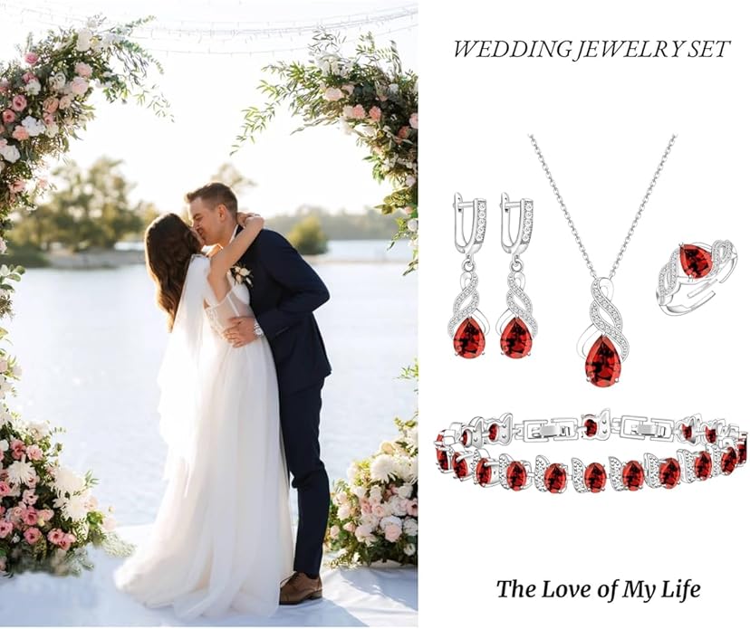 ZCGJWE Wedding Jewelry Set for Women Gem Necklace Earrings Bracelet Luxury Jewelry Set Birthday Valentine's Day Mother's Day Christmas Prom Jewelry Gift
