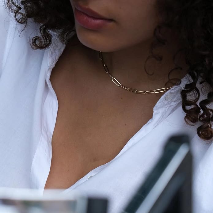 Yoosteel Gold Initial Necklaces for Women, 14K Gold Plated Dainty Layering Paperclip Link Chain Necklace Coin Initial Layered Necklaces for Women Personalized Birthday Gifts