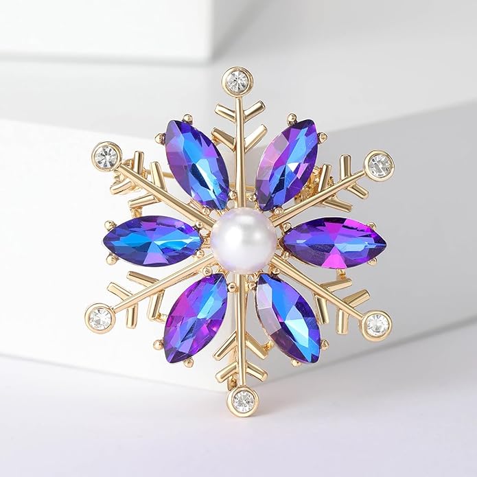 Crystal Snowflake Brooch for Women - Rhinestone Winter Pin with Pearl - Elegant Christmas Accessory for Clothing, Hat, Bag, Skirt - Birthday Party Costume Jewelry