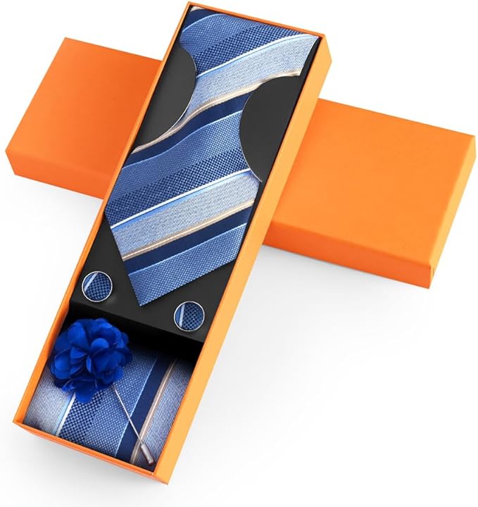 joy alice Ties Set Men Mixed Color Necktie Handkerchief Cufflinks Brooch 3.15 Formal