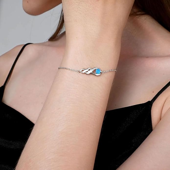 Birthstone Bracelets for Women 925 Sterling Silver Created Gemstone Bracelet Infinity Pendant Jewelry for Her, 6.7"+1.2"