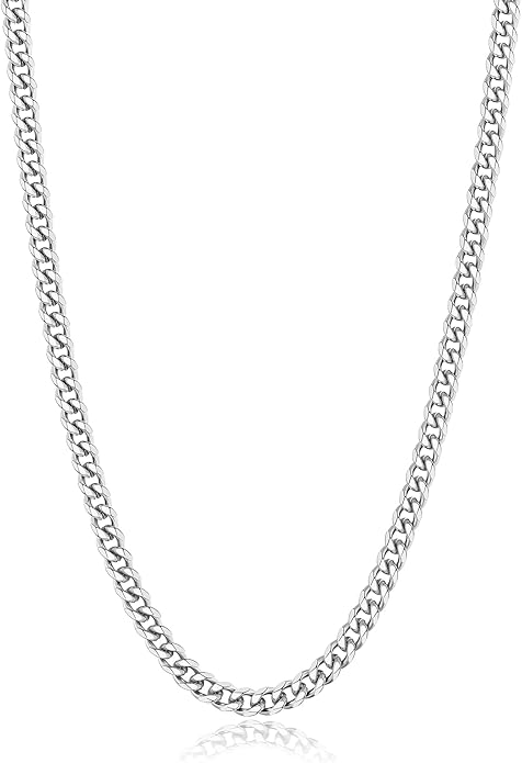 sovesi 3.5/5mm Cuban Link Chain Necklace for Men, Silver Tone/Black/14K Gold Plated Stainless Steel Necklace Chain, Mens Chain 16-28 Inch Jewelry Gift