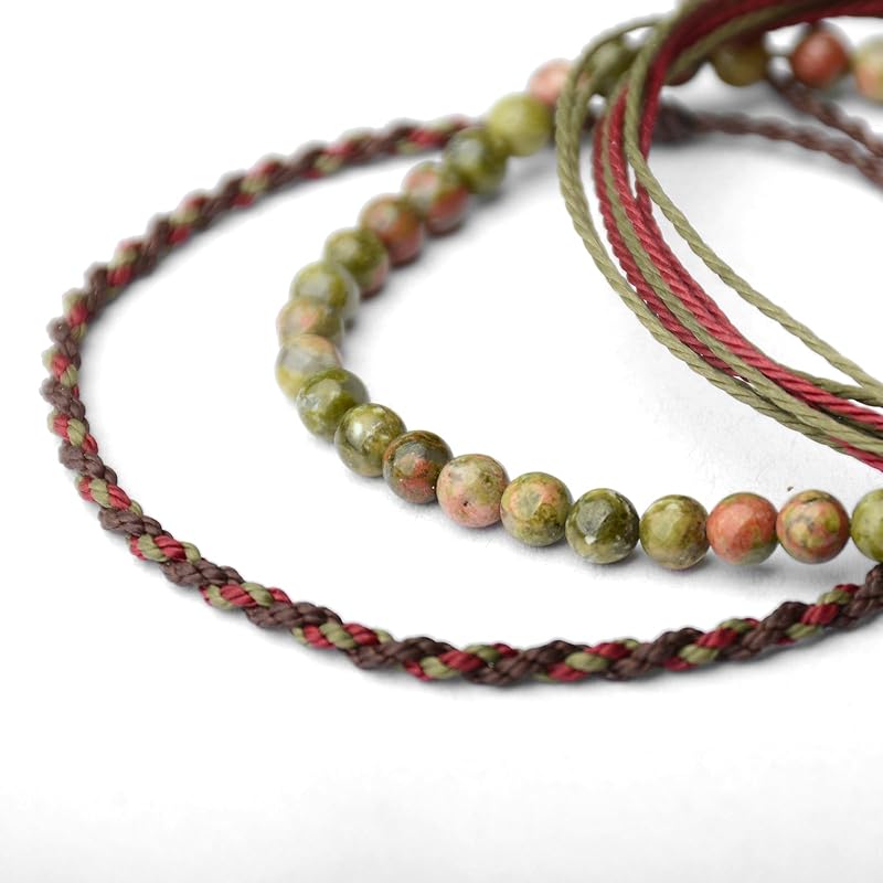 Handmade Natural Stone Beaded Healing Bracelet Gift for Men Adjustable Rope String Bracelet (unakite, Adjustable)