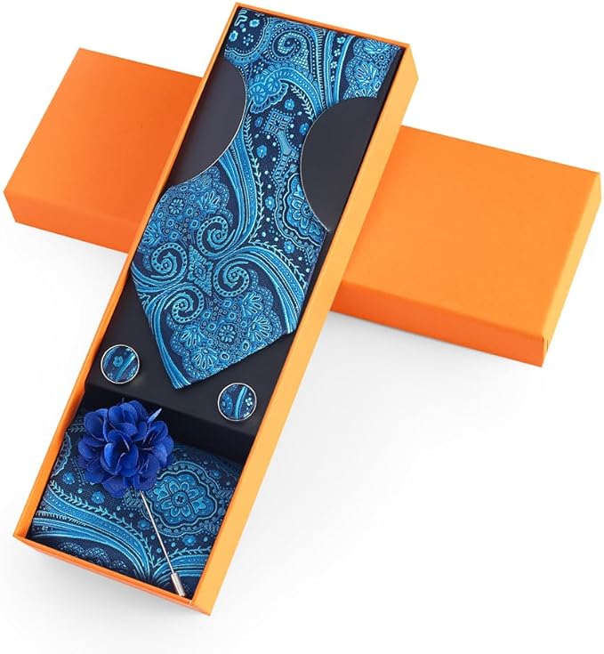 joy alice Ties Set Men Mixed Color Necktie Handkerchief Cufflinks Brooch 3.15 Formal
