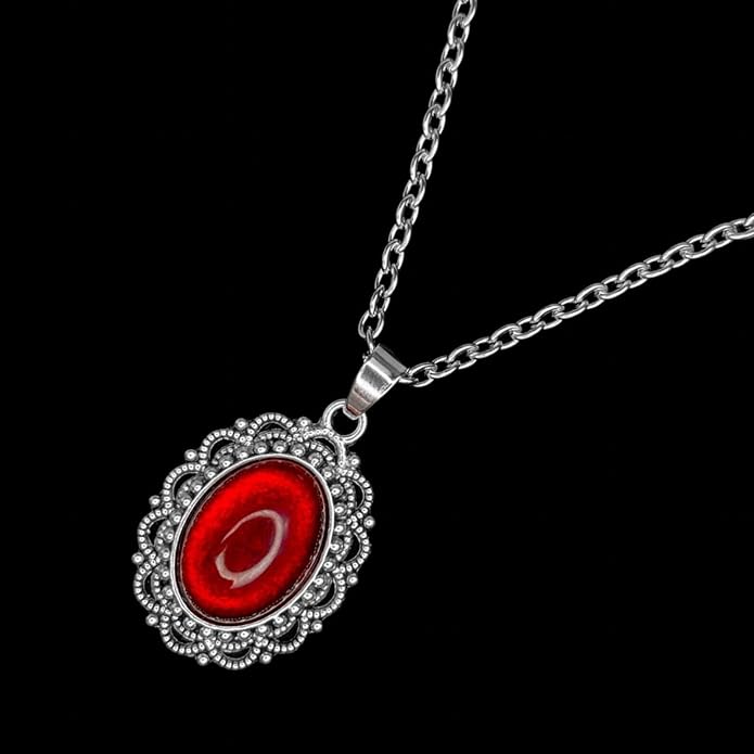 Gothic Vampire Necklace Vintage Stardust Crystal Cameo Pendant Necklace Punk Style Vampire Pendant Oval Necklace Satanic Demon Red Pendant Necklace Jewelry