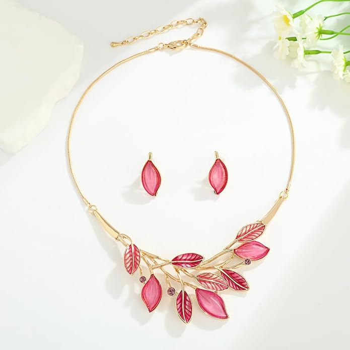 Vintage Chunky Statement Jewelry Set Retro Leaf Floral Geometric Bohemian Boho Bib Necklace Earring Set Fashion Costume Jewelry for Women Girls Wedding Party Prom Unique Gift