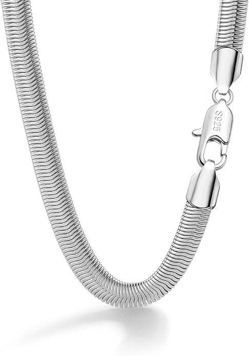 Dankadi Men 925 Sterling Silver Necklace Italian 6MM-8MM Flexible Flat Snake Chain Choker 16-30 Inch 24K Gold plated Fine Jewelry Gifts for Women