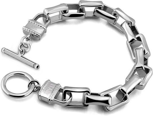 H&Beautimer Solid 925 Silver Bracelet Italian Handmade 0.35/0.4 Inch Box Chain Bracelet for Men's 7,7.5,8,8.5,9,9.5,10 Inch Hip Hop Style Jewelry