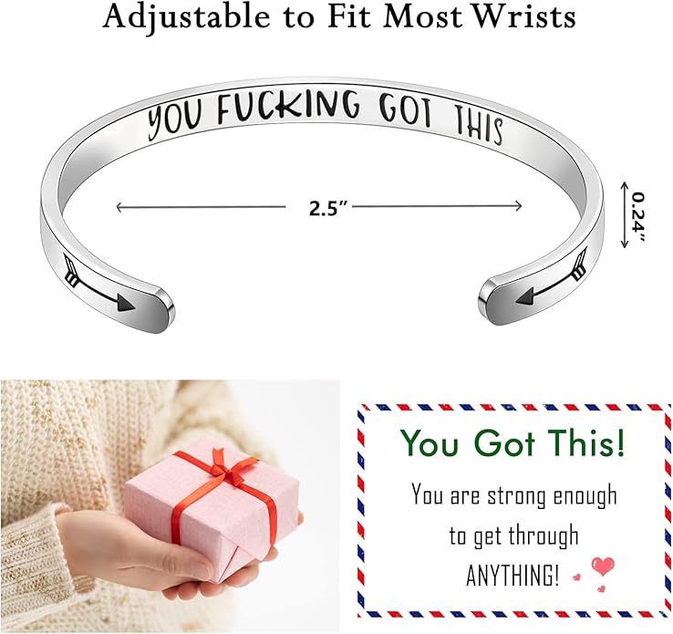 TONY & SANDY Inspirational Bracelets for Women Teen Girls Personalized Gifts for Daughter Granddaughter Mom Sister Friends Stainless Steel Engraved Cuff Birthday Easter Christmas
